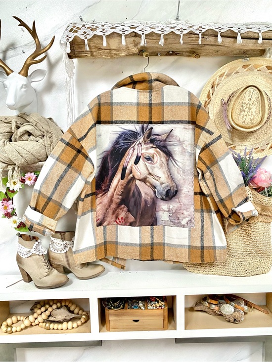Boho Gypsy Boutique Jackets & Blazers - RARE Native horse upcycled boho shacket w southwestern cottagecore prairie vibe